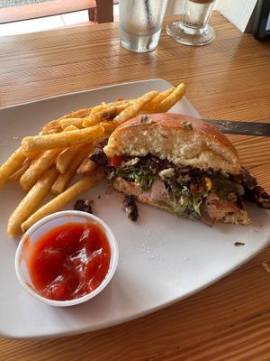 Half eaten black bean burger   at Tiny's Coffee Bar in Gary