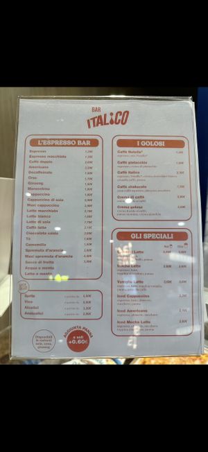 Menu  at bar italico in Toscana