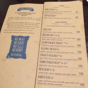 Menu at Kozmosz Vegan Etterem in Budapest