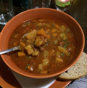 Vegan goulash  at Kozmosz Vegan Etterem in Budapest