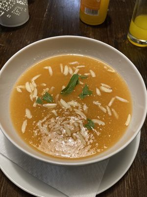 Melon soup  at Kozmosz Vegan Etterem in Budapest