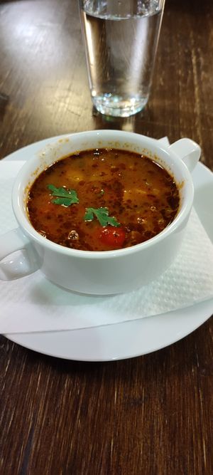 Small portion of goulash at Kozmosz Vegan Etterem in Budapest