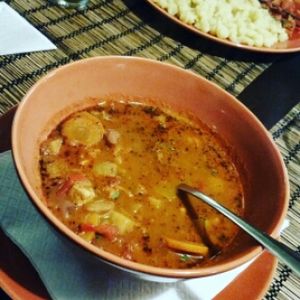 goulash at Kozmosz Vegan Etterem in Budapest