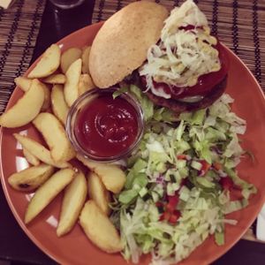 Bean Burger at Kozmosz Vegan Etterem in Budapest