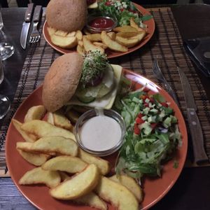 The Hawaii burger  at Kozmosz Vegan Etterem in Budapest