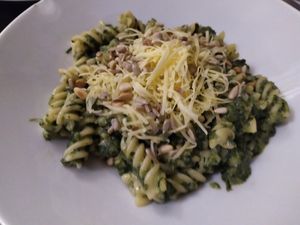 Creamy spinach pasta 🍝 at Kozmosz Vegan Etterem in Budapest