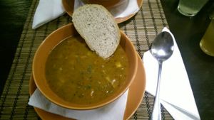 Goulash soup at Kozmosz Vegan Etterem in Budapest