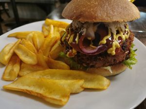 Burger at Kozmosz Vegan Etterem in Budapest