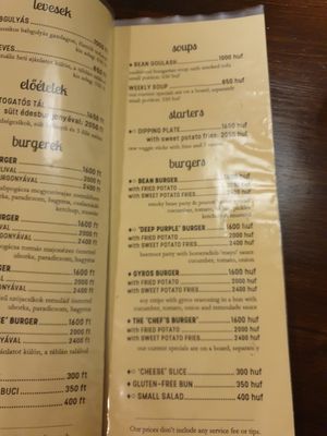 Soups, starters and burgers at Kozmosz Vegan Etterem in Budapest