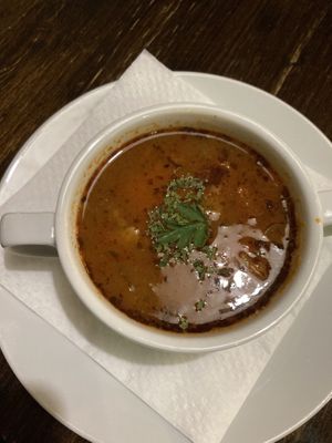 Goulash soup at Kozmosz Vegan Etterem in Budapest