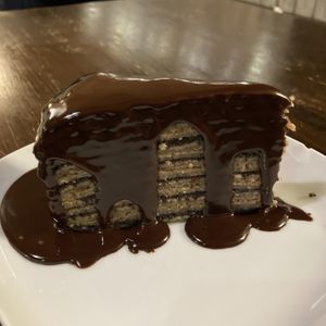 Cake at Kozmosz Vegan Etterem in Budapest