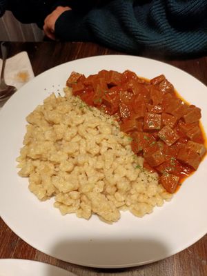 Seitan stew at Kozmosz Vegan Etterem in Budapest