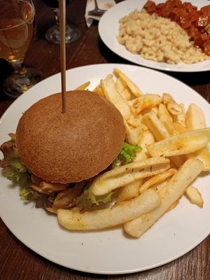 Mushroom burger at Kozmosz Vegan Etterem in Budapest