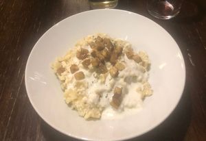 "Cottage cheese " pasta at Kozmosz Vegan Etterem in Budapest