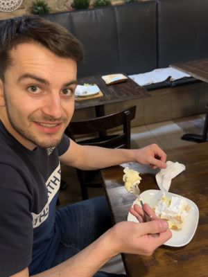 Happy boy!!  at Kozmosz Vegan Etterem in Budapest