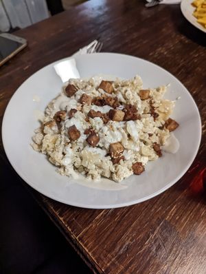 Cottage Cheese Pasta at Kozmosz Vegan Etterem in Budapest