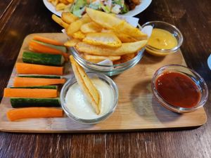 Dipping plate at Kozmosz Vegan Etterem in Budapest