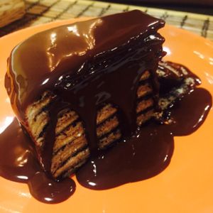 dessert: layered pancake at Kozmosz Vegan Etterem in Budapest