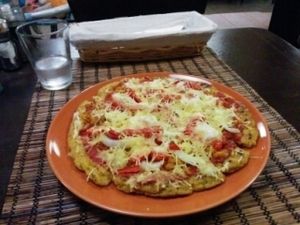 Polenta pizza at Kozmosz Vegan Etterem in Budapest