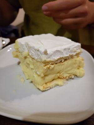 Hungarian pudding/whipped cream dessert at Kozmosz Vegan Etterem in Budapest