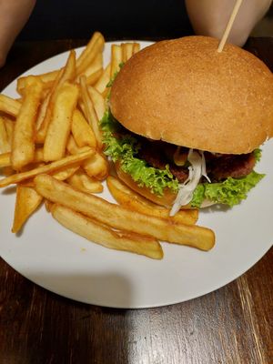 Bean burger at Kozmosz Vegan Etterem in Budapest