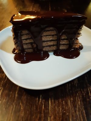 Pancake layer cake at Kozmosz Vegan Etterem in Budapest