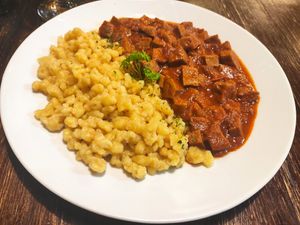 Seitan Hungarian Stew at Kozmosz Vegan Etterem in Budapest
