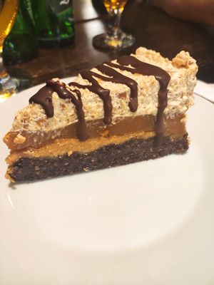Peanut caramel cake at Kozmosz Vegan Etterem in Budapest