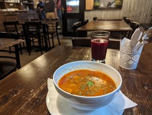 Goulash at Kozmosz Vegan Etterem in Budapest