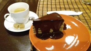 dessert at Kozmosz Vegan Etterem in Budapest