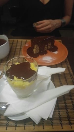 dessert at Kozmosz Vegan Etterem in Budapest