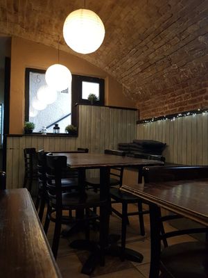 Wood cosy ambient at Kozmosz Vegan Etterem in Budapest