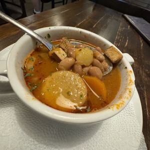 Here you can see what’s in the goulash. Veggies, beans, tofu. Nice smoky flavor. Comforting without being heavy    at Kozmosz Vegan Etterem in Budapest