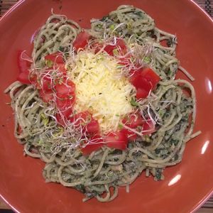 pesto pasta at Kozmosz Vegan Etterem in Budapest