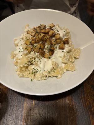 Cottage cheese pastaa  at Kozmosz Vegan Etterem in Budapest