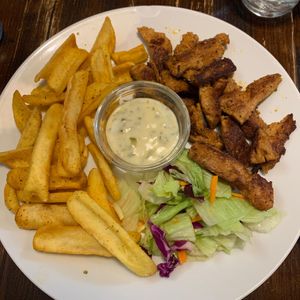 Gyros plate with fries (3.200 Ft) at Kozmosz Vegan Etterem in Budapest