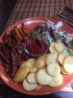 BBQ seitan  at Kozmosz Vegan Etterem in Budapest