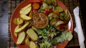 Plate of grilled vegetables  at Kozmosz Vegan Etterem in Budapest
