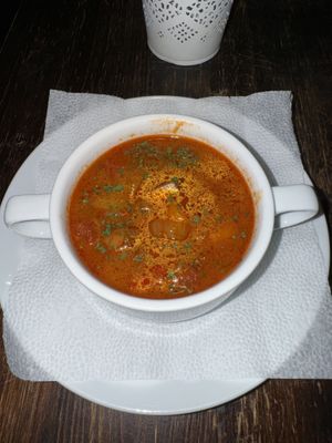 Bean goulash appetizer  at Kozmosz Vegan Etterem in Budapest