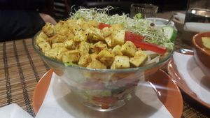 Garden salad with tofu at Kozmosz Vegan Etterem in Budapest