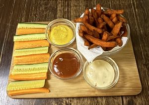 Dipping plate, the fries were nice  at Kozmosz Vegan Etterem in Budapest