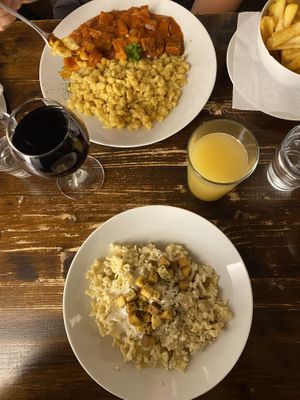 Pasta and stew  at Kozmosz Vegan Etterem in Budapest