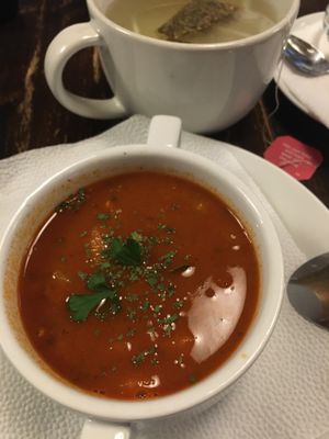 Bean goulash soup  at Kozmosz Vegan Etterem in Budapest