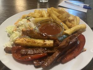 Seitan plate   at Kozmosz Vegan Etterem in Budapest