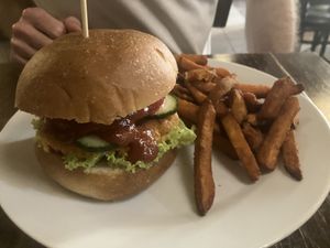 Tofu burger  at Kozmosz Vegan Etterem in Budapest