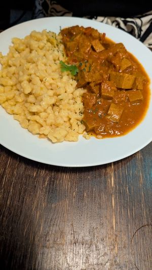 Seitan stew at Kozmosz Vegan Etterem in Budapest