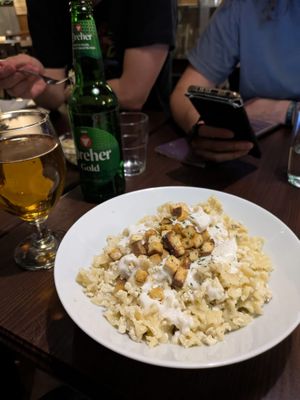 Cottage cheese pasta at Kozmosz Vegan Etterem in Budapest