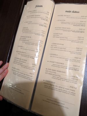 Menu at Kozmosz Vegan Etterem in Budapest