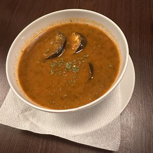 fisherman’s soup  at Kozmosz Vegan Etterem in Budapest
