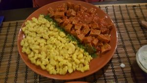 Seitan stew at Kozmosz Vegan Etterem in Budapest